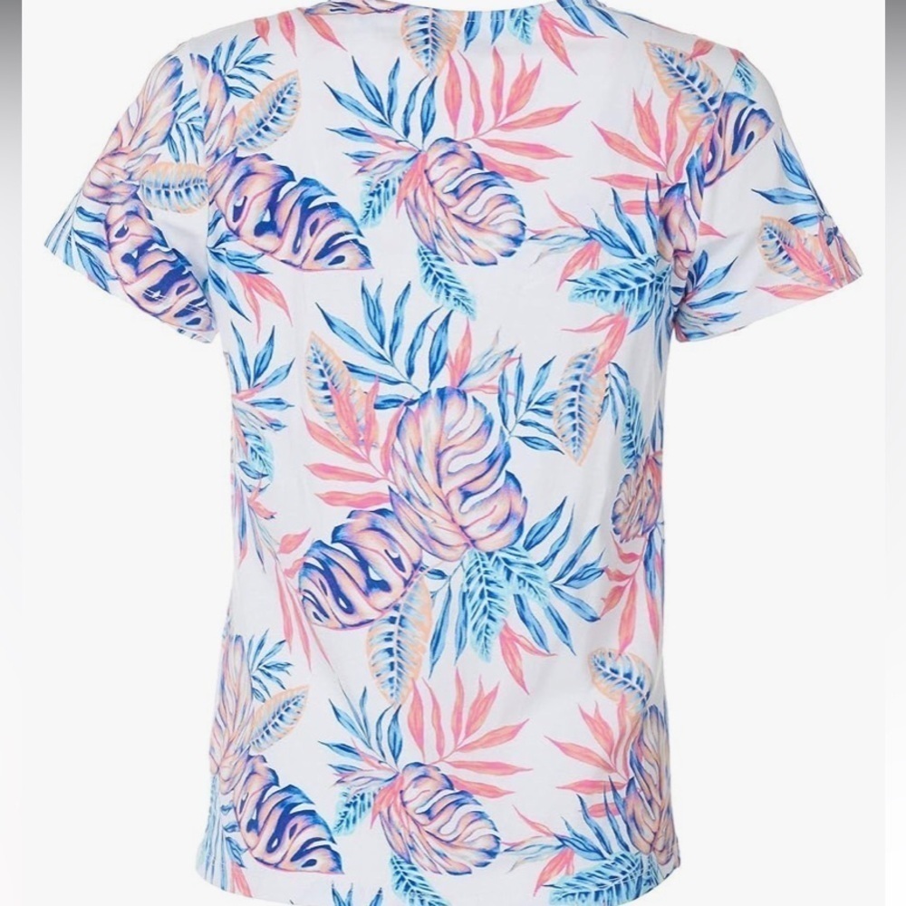 Caribbean Joe Tropical Leaf V-neck Short Sleeve Shirt, Vacation - Picture 2 of 7